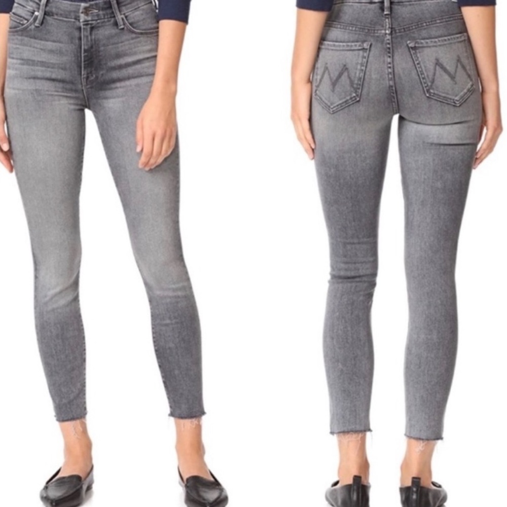 MOTHER high waist looker ankle fray jeans huntress gray black size 25